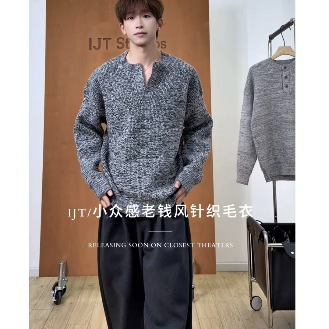 JT studio秋冬新品老钱风亨利领针织毛衣2001
