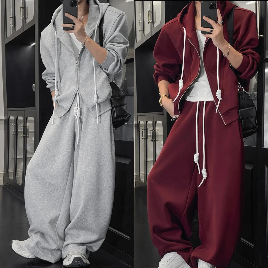 刀刀同款25春季新品重磅美式高街连帽卫衣套装男休闲开衫外套卫裤