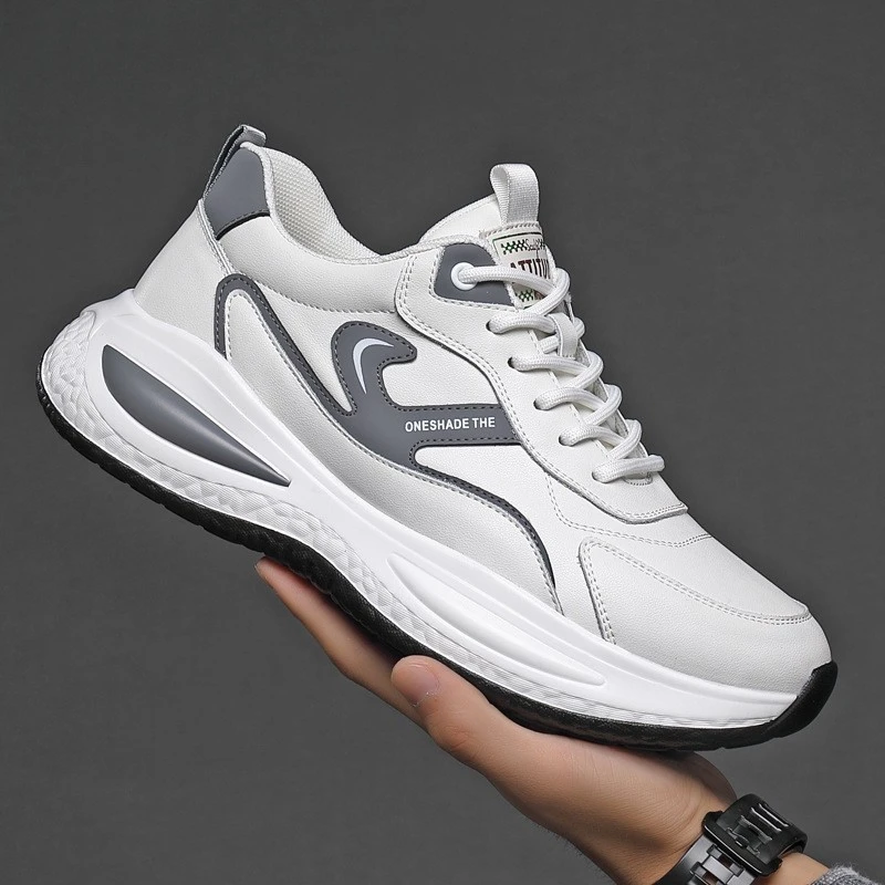 高档男士秋季新款皮鞋真皮运动潮鞋休闲小白鞋百搭跑步老爹鞋