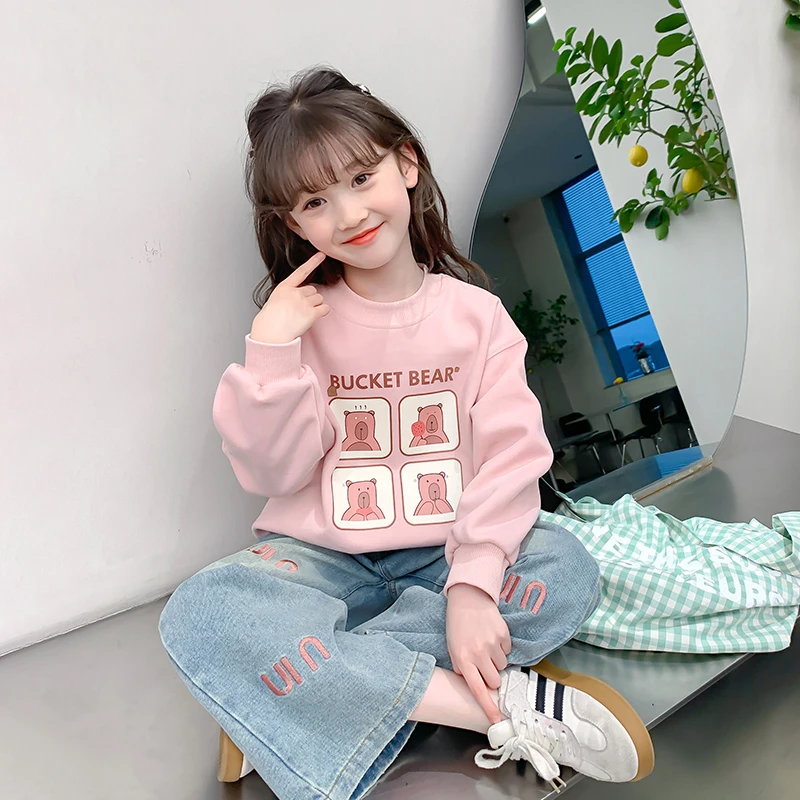 女童2025春秋新款时尚百搭时尚洋气卡通印花套头卫衣DY187