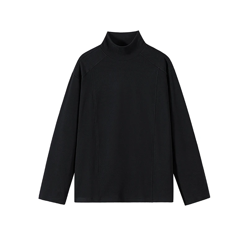 黑色半高领德绒打底衫男款冬季解构正肩长袖t恤加厚保暖内搭卫衣
