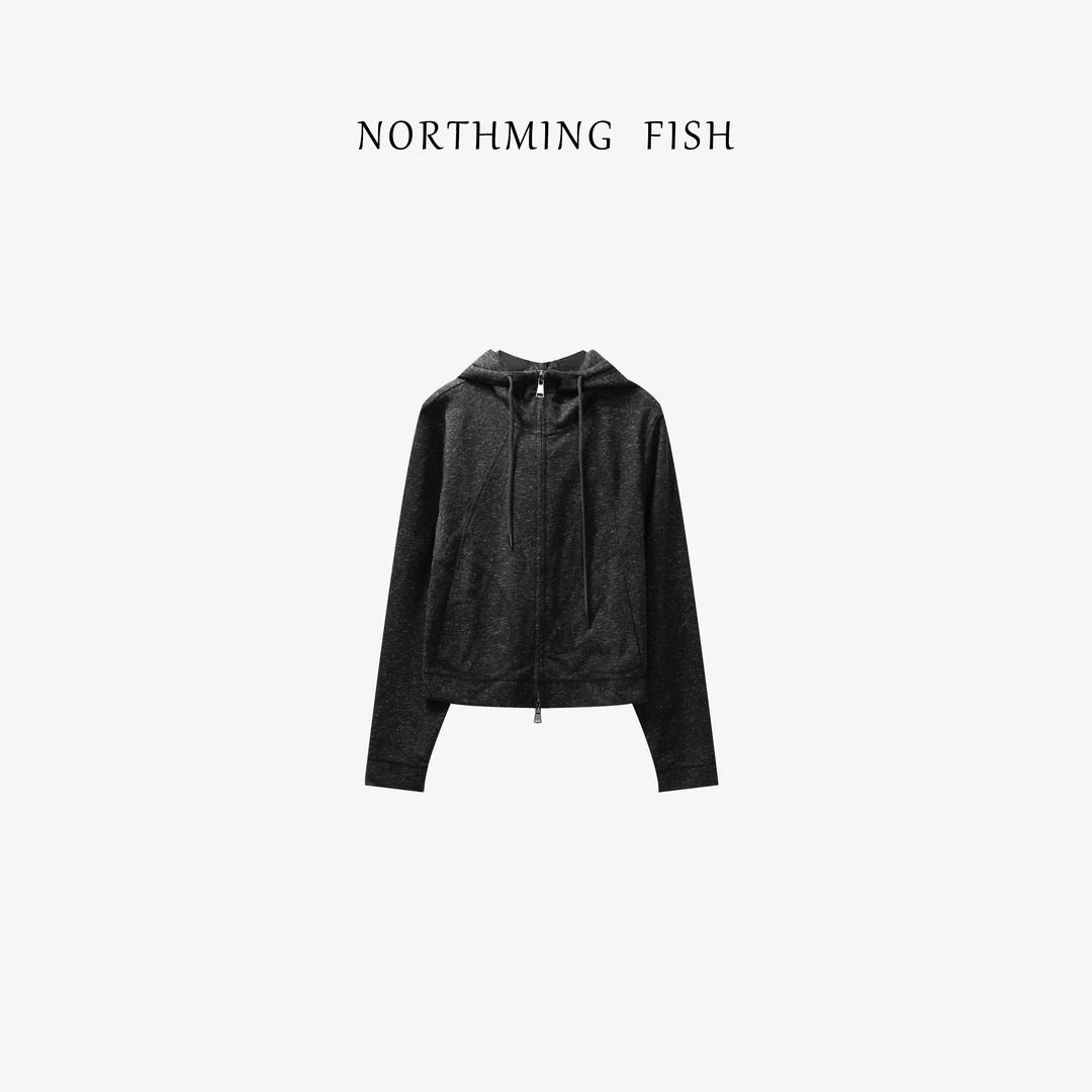 NorthMing fish「舒适穿搭」休闲时髦运动感杂色显瘦带帽双拉链卫衣
