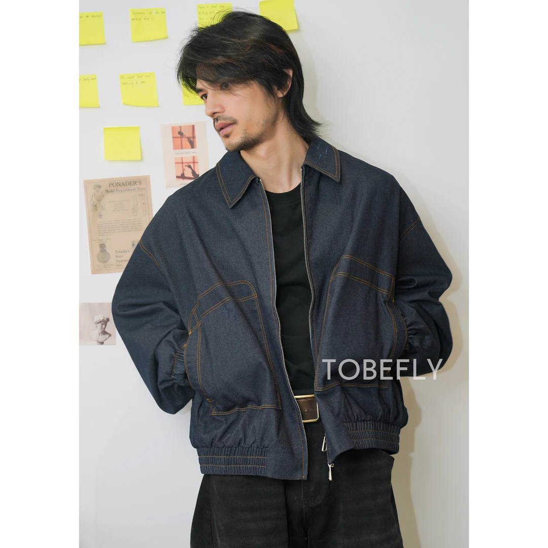Tobefly阿美咔叽风经典牛仔蓝做旧明线工装夹克25秋复古外套5606