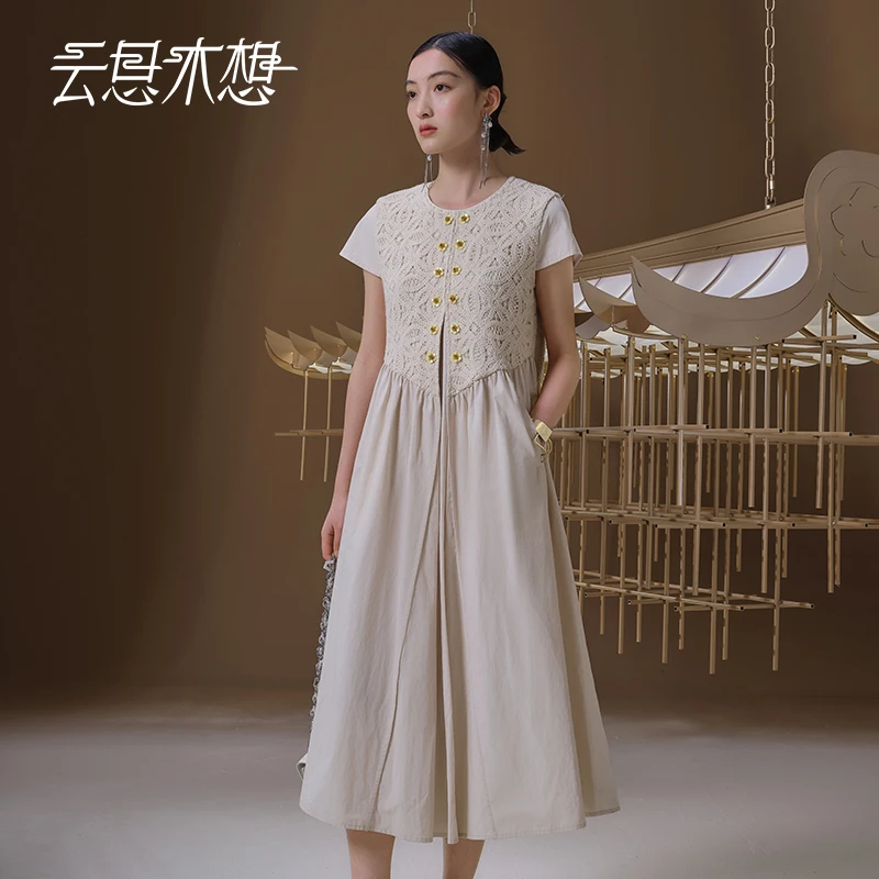 Ysimo-X云思木想 木棉花开 优雅手工钉花莱赛尔棉混纺连衣裙12837
