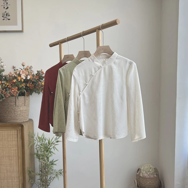 3692《烟雨清樽》原创新款文艺唐装穿搭衬衫复古立领斜襟上衣