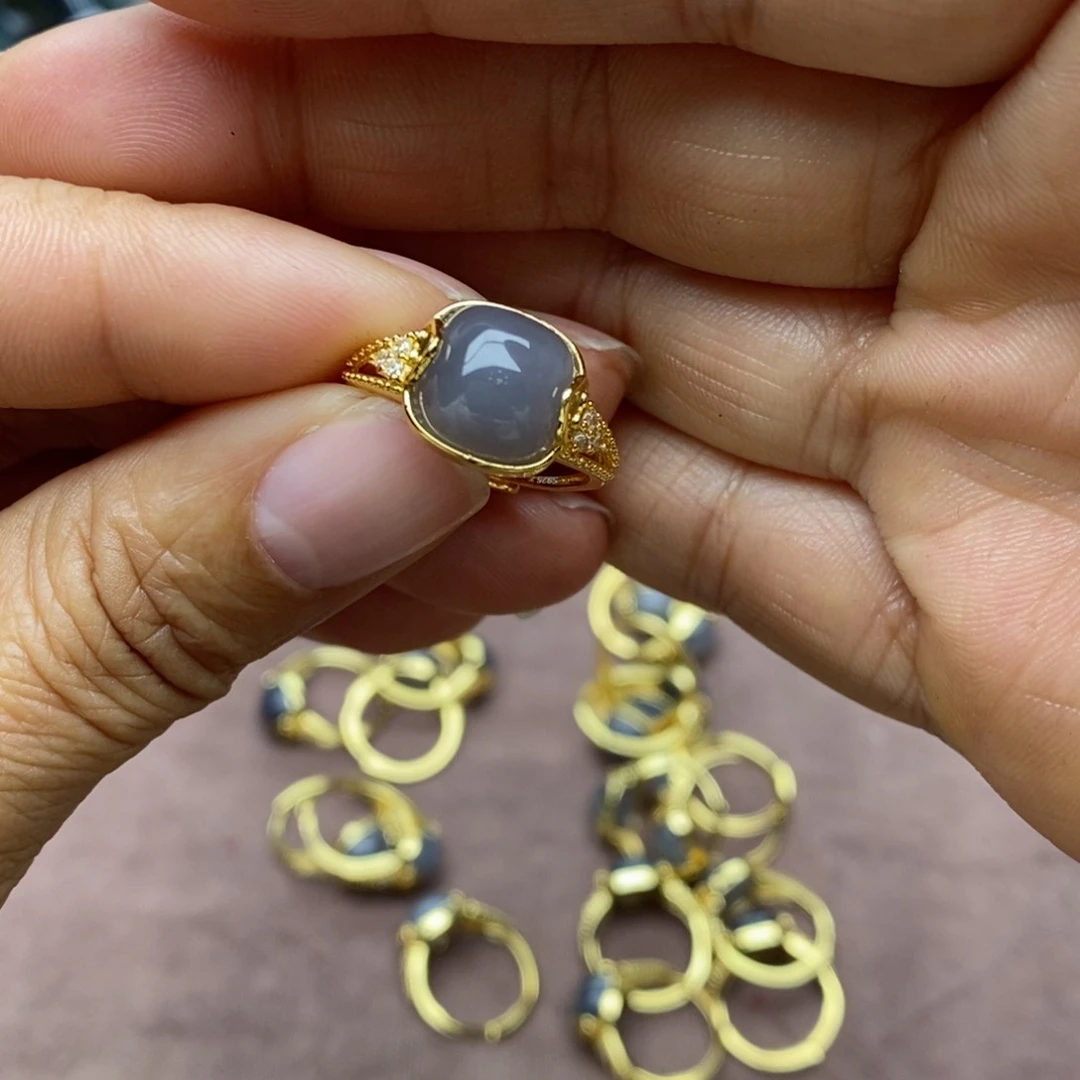 和田玉戒指银S925镶嵌