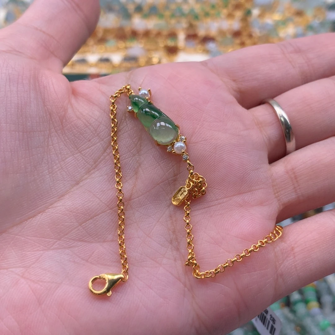翡翠银S925镶嵌颈饰豆子手链