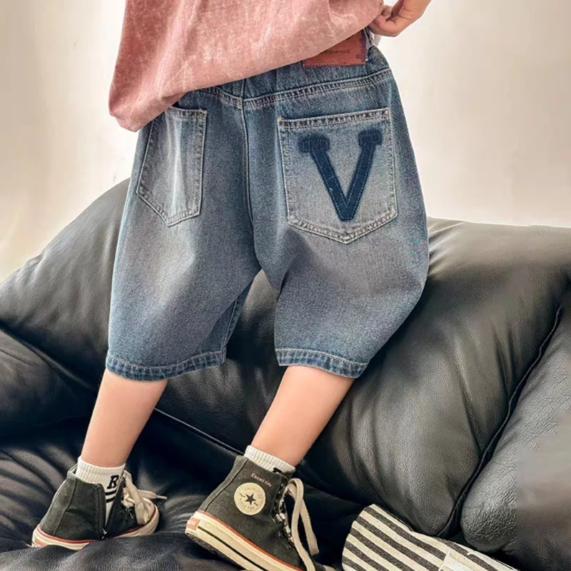 超舒适~男童夏季薄款五分裤儿童洋气休闲牛仔短裤8113