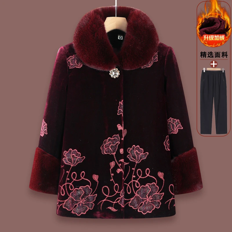 奶奶冬装加绒外套棉衣老年妈妈秋冬季棉袄女加厚老人大衣婆婆上衣