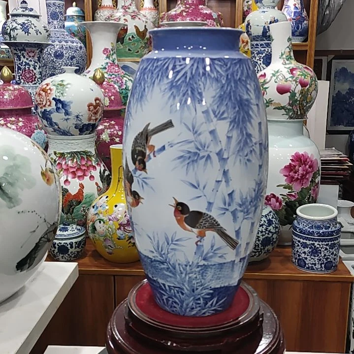 瓷片景德镇陶瓷花鸟腰鼓瓶