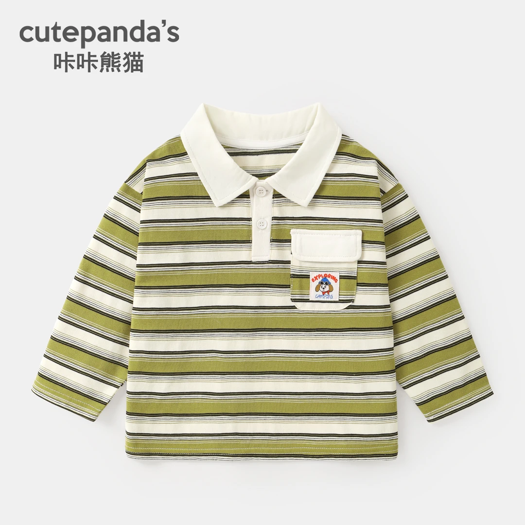 山系POLO条纹长袖衬衫外套春装春秋男童女童宝宝上衣Y10012