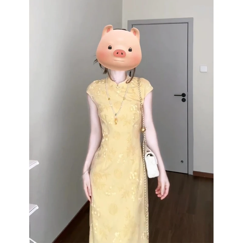 设计感连衣裙2025夏季新款新中式立领盘扣气质收腰中长款碎花裙子