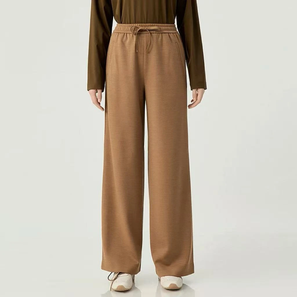 阿玛施AMASS新款女装休闲百搭减龄纯色松紧腰直筒休闲长裤5100552