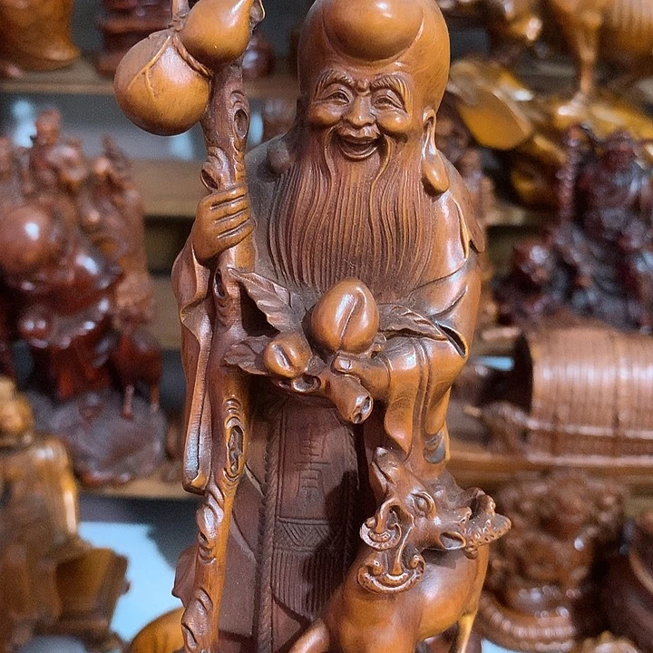 黄杨木夜*寿星摆件的