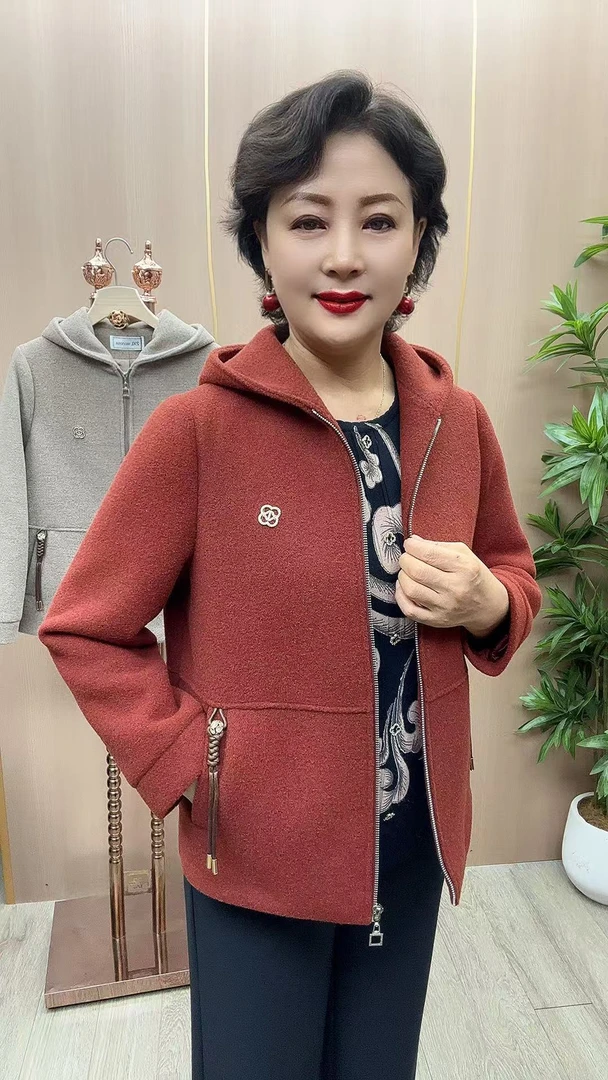 SL#23  衣长65  中老年女装  秋冬新款时尚百搭毛呢外套