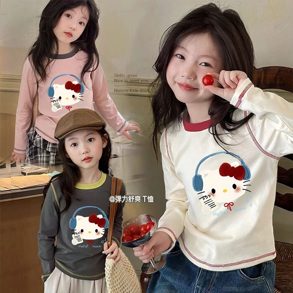 女童上衣kt猫春秋季纯棉可爱儿童长袖t恤洋气卡通宝宝新款上衣潮t