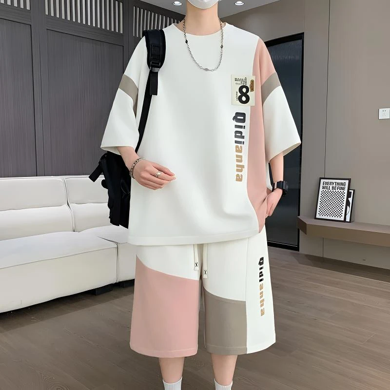 青少年短袖休闲套装男士夏季潮流帅气初高中生大码宽松短裤两件套