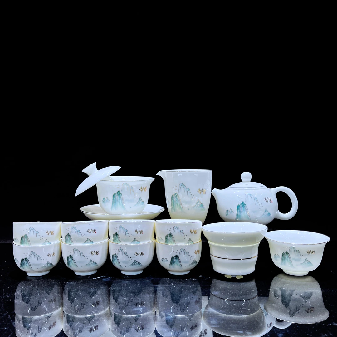【玄致】高端羊脂玉瓷平步青云白瓷茶具套装中式山水