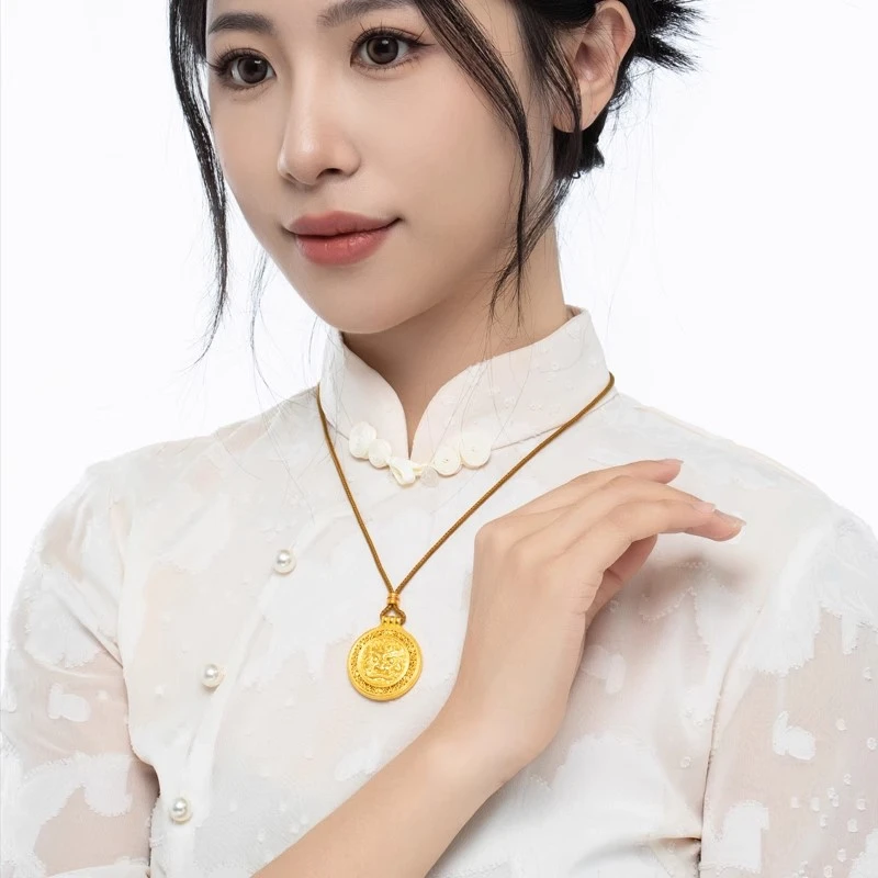 铜合金项链 韦雪同款黄金独角兽貔貅罗盘手工编织吊坠挂坠毛衣链