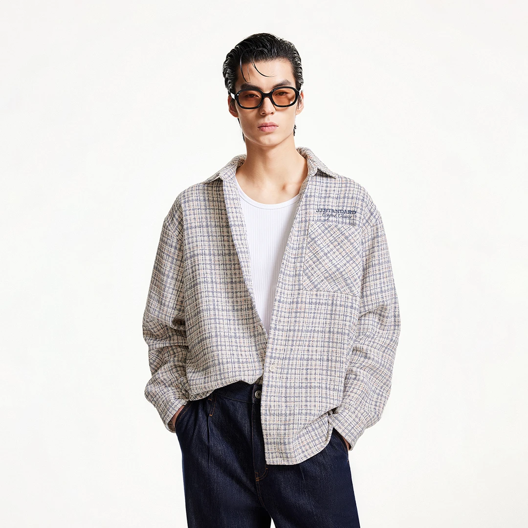 杰克琼斯百搭简约字母刺绣时尚通勤潮流翻领衬衫外套男装男生穿搭