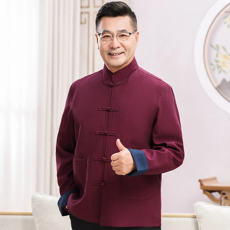 春秋季中国风新款中老年男大码夹克长袖外套老人生日祝寿唐装2488