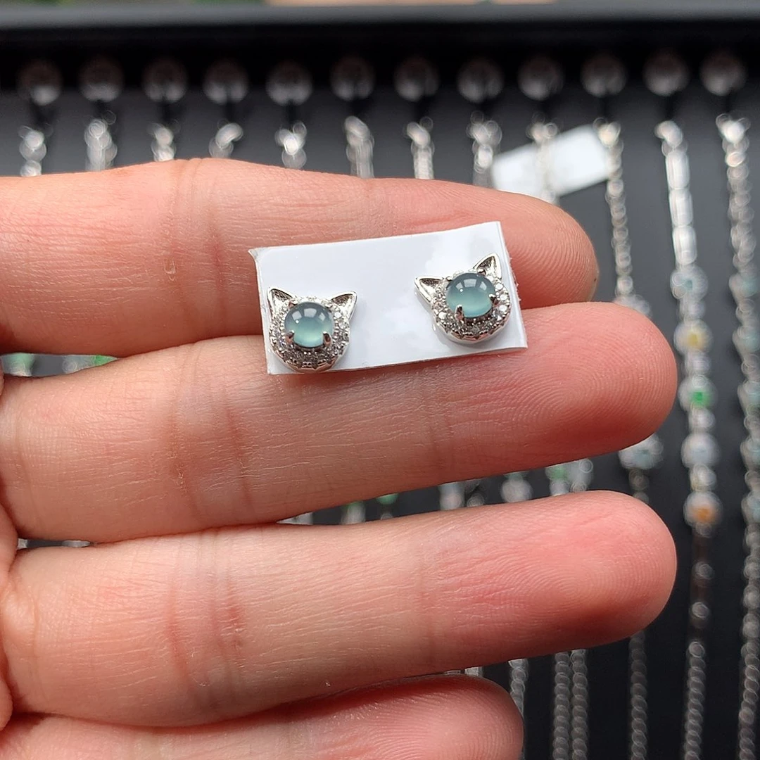 翡翠银S925镶嵌耳饰姚**~8889