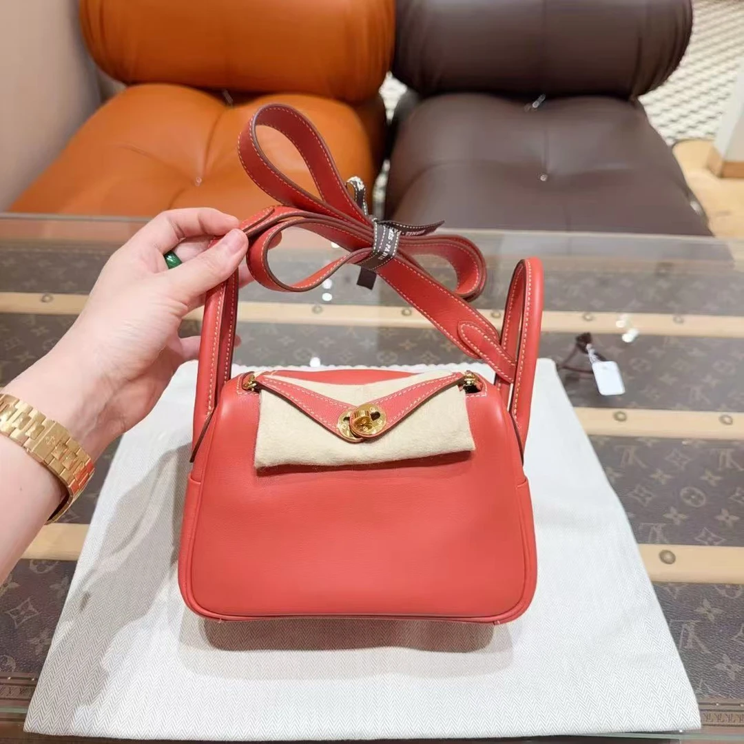 99新 Hermes/爱马仕 Minilindy三文鱼金扣 swif皮