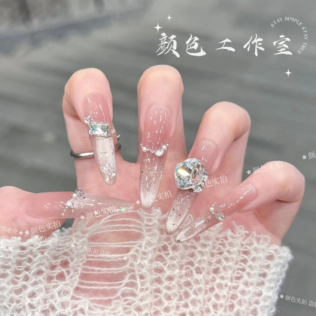 【冰透莓莓】喵喵·爆闪渐变蜜桃猫眼纯欲冰莓式手工穿戴甲美甲贴片