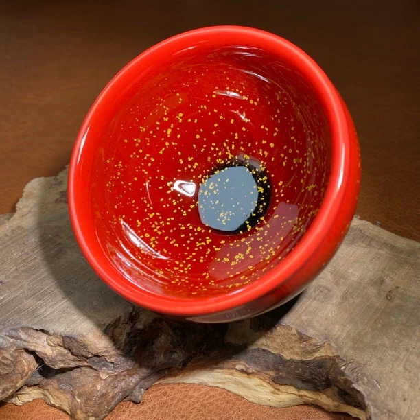 当代 建窑建盏 红色花月夜将军杯9口 120容量