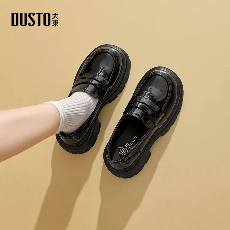 DUSTO 大东圆头乐福鞋2025新款复古百搭厚底鞋英伦风甜美女鞋0156