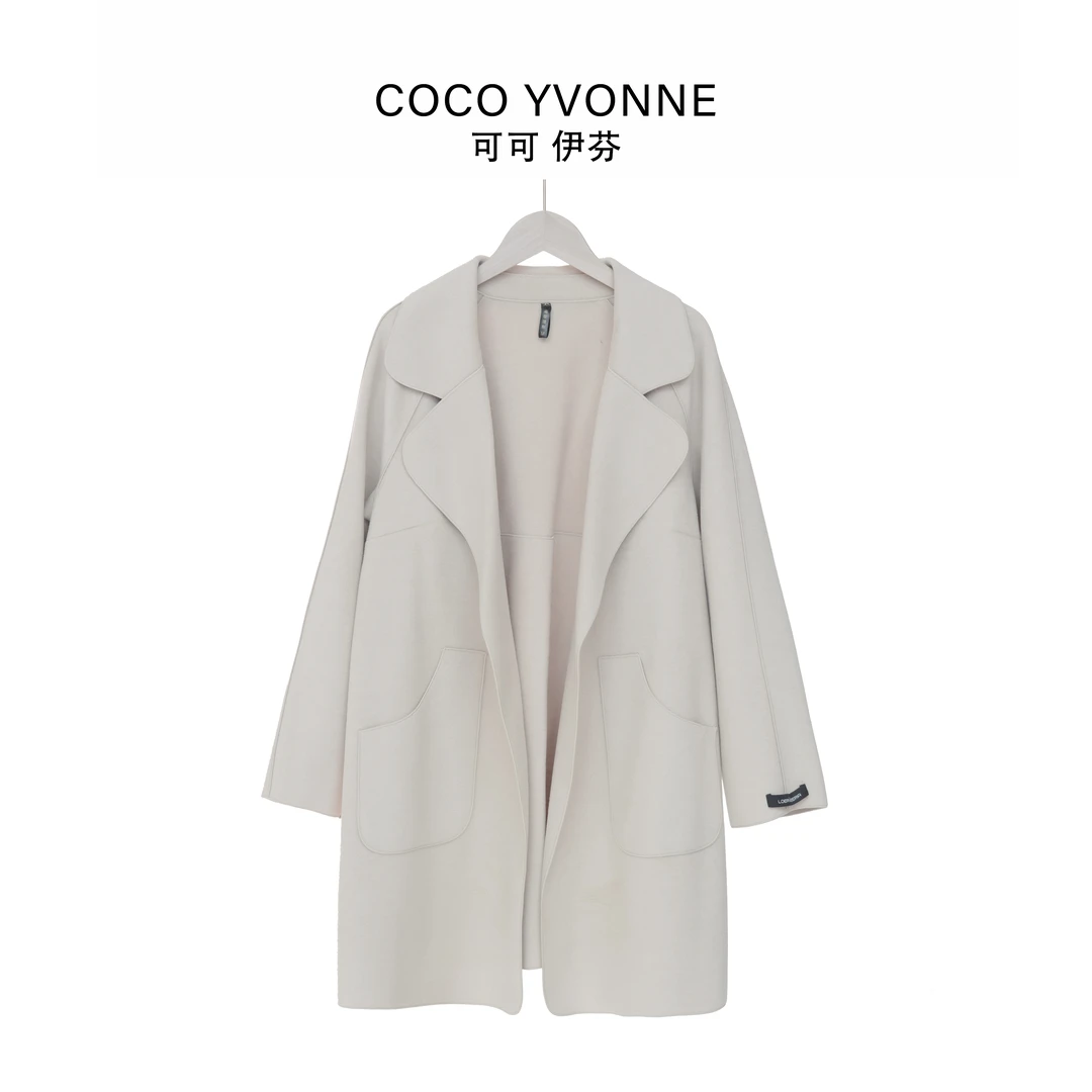 COCO YVONNE韩版时尚驳领短款双面呢大衣
