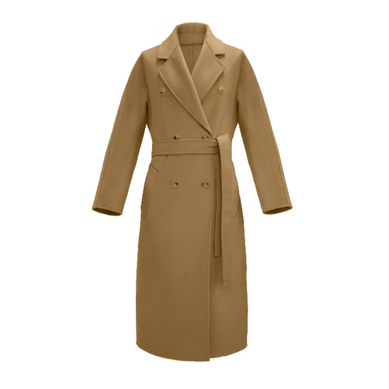 越月越Y27021高端水波纹女士毛呢大衣中长款双面呢气质轻奢经典