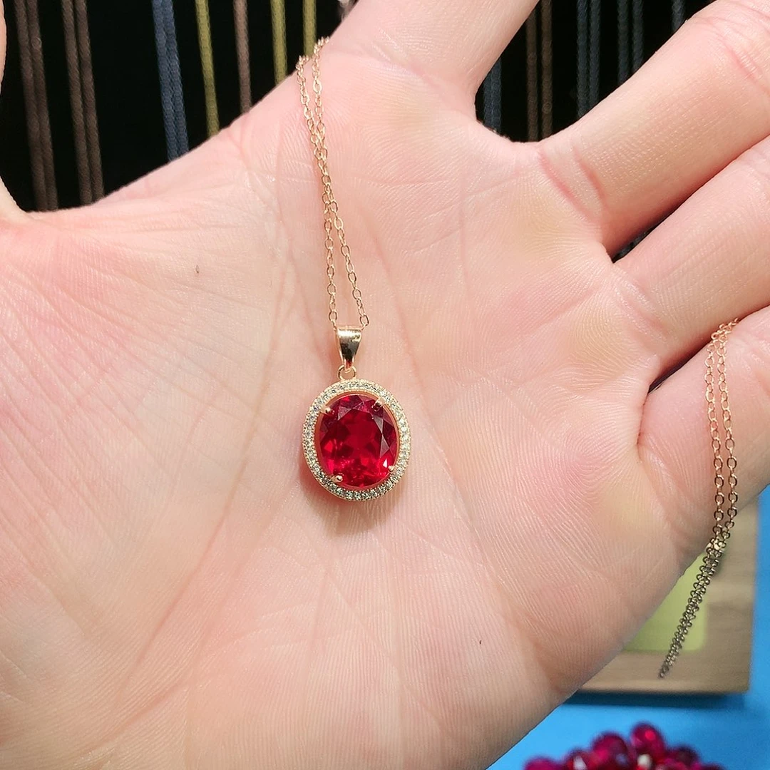 红宝石吊坠(赠链)银S925镶嵌