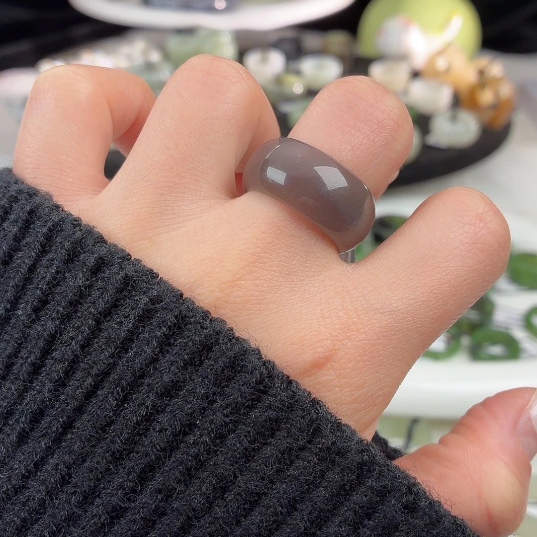 和田玉未镶嵌戒指S36浓紫轮胎18.3