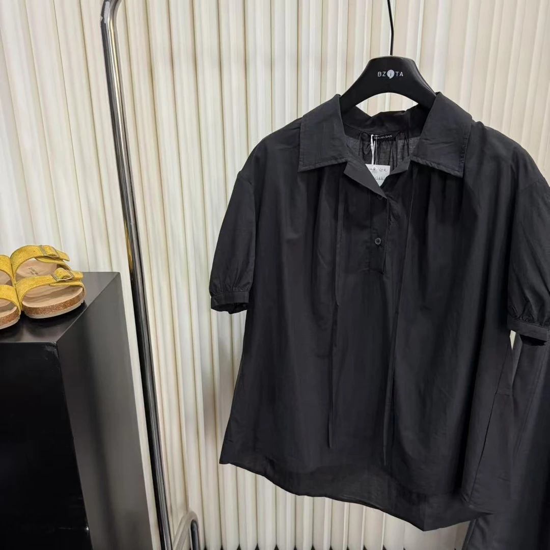 『雨美 Show』2140黑色时尚百搭短袖衬衫