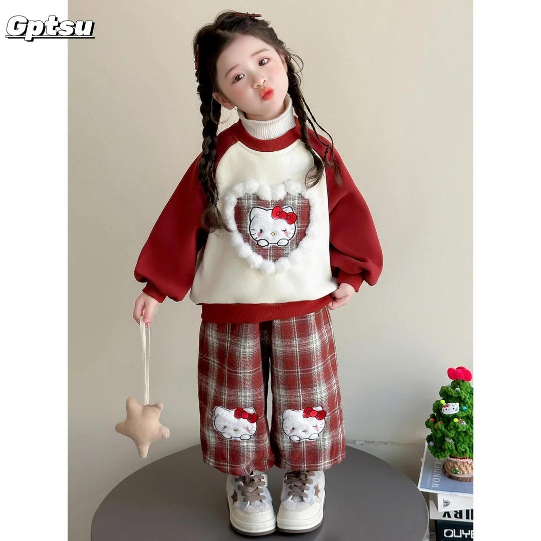 GPTSu女童套装加绒加厚秋冬新款儿童宝宝一体绒卫衣保暖女孩冬装