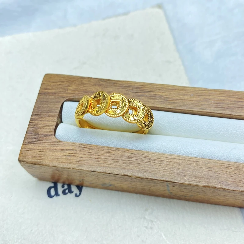 爆款 K02600黄色碎冰冰铜钱开口戒指多样性发货47281