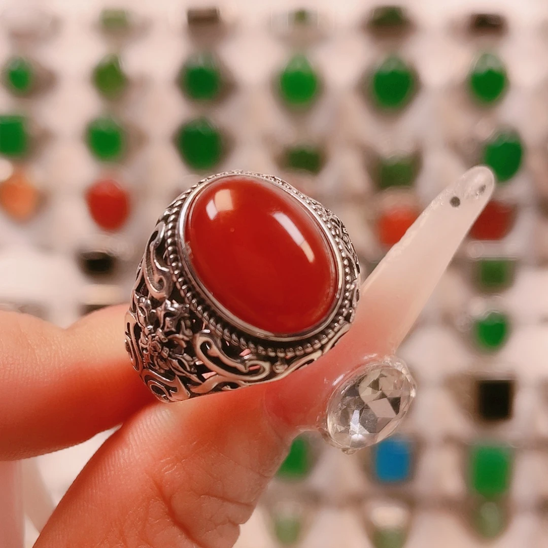 玛瑙/玉髓银S925镶嵌戒指