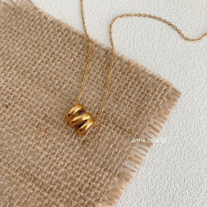 钛钢项链 【X446】韩国设计感多层线条波浪不规则吊坠时尚小众项链