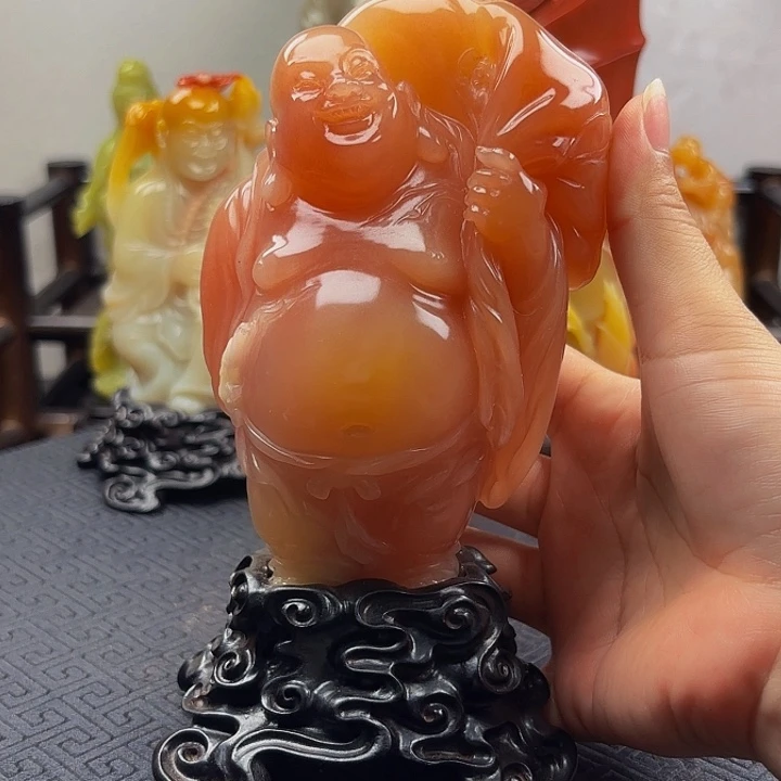 开***心寿山石弥勒佛摆件