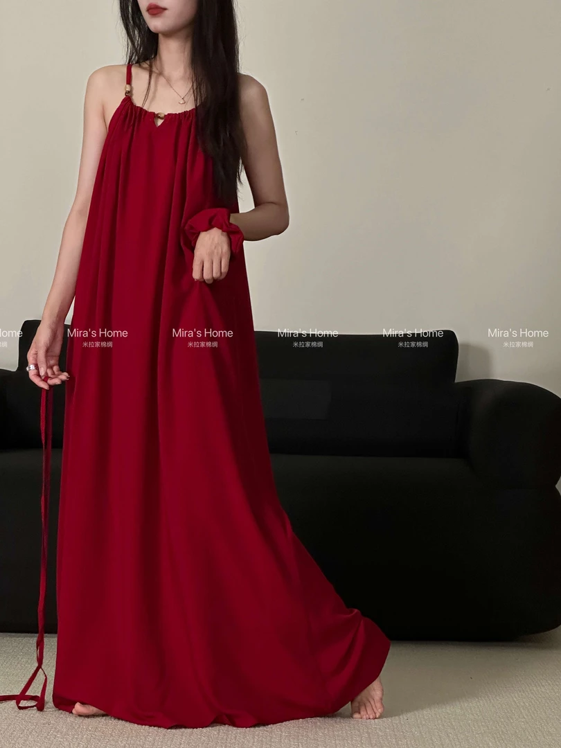 【挂脖吊带裙】夏季棉绸休闲高级时尚洋气清凉感吊带裙