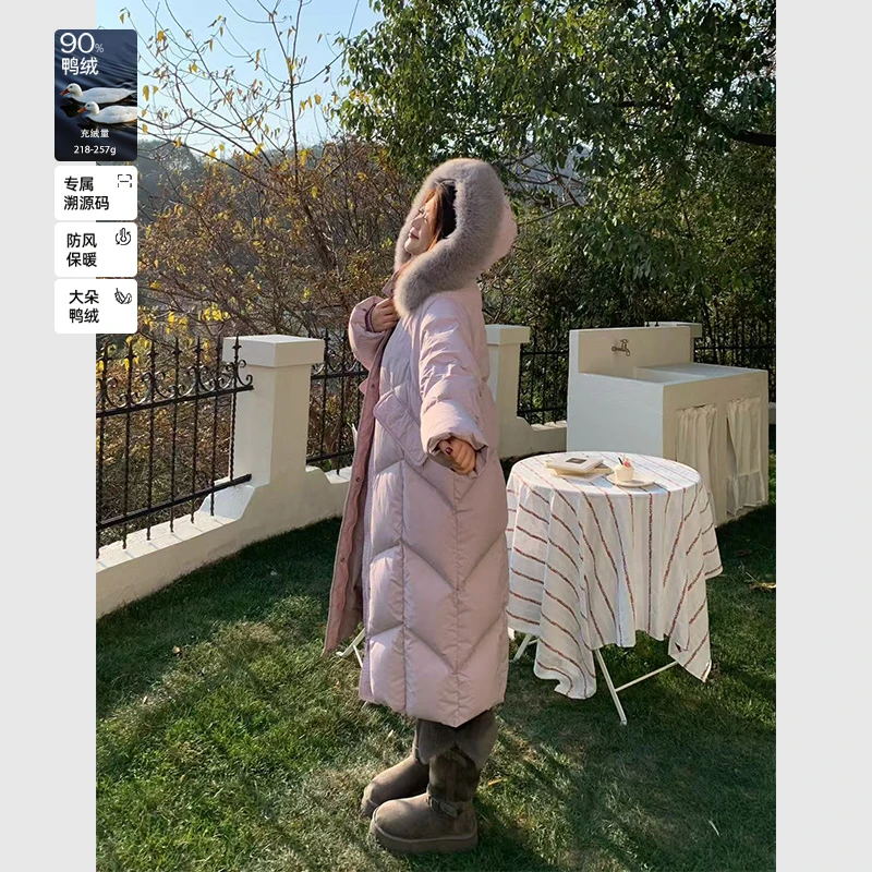 裂渡宣宣【芋泥啵啵】气质长款狐狸毛白鸭绒外套女冬羽绒服ZY510A05