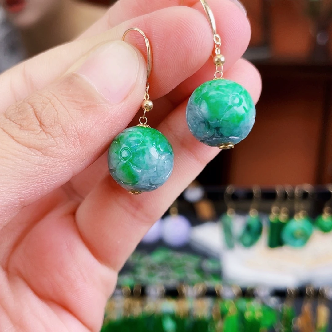 翡翠18K金镶嵌耳饰