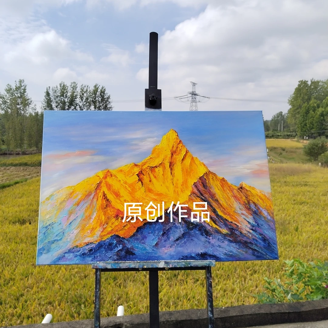 二小姐原创作品，手绘油画，背靠金山装饰画客厅卧室背景墙大气美观