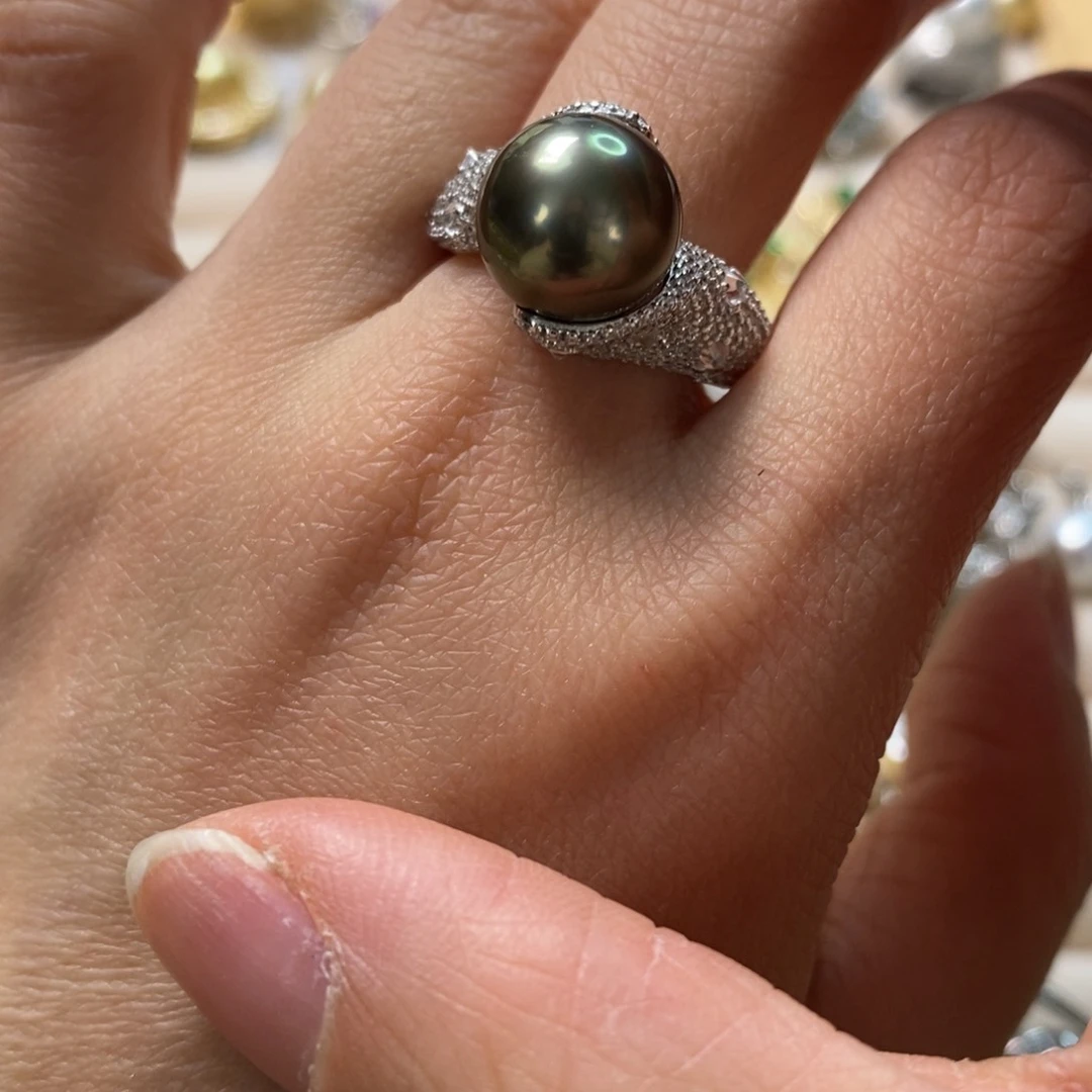海水珍珠戒圈银S925镶嵌