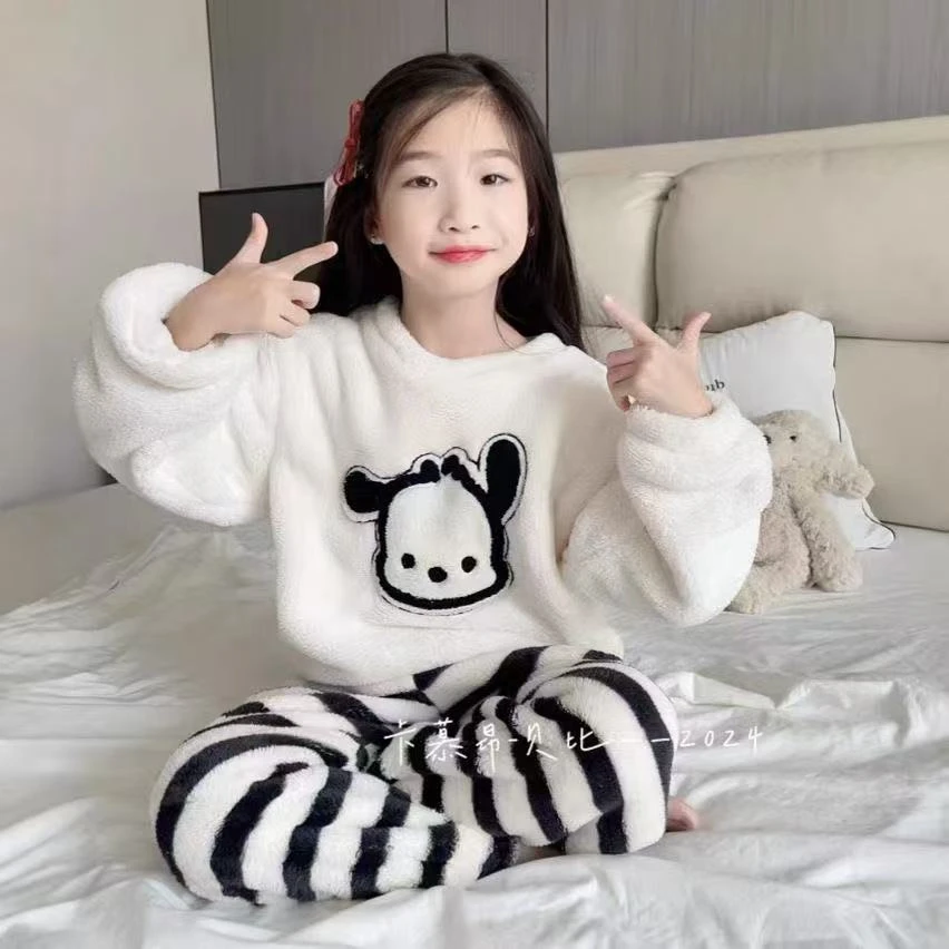 儿童睡衣套装秋冬季加绒加厚新款男女童中大童保暖家居服两件套