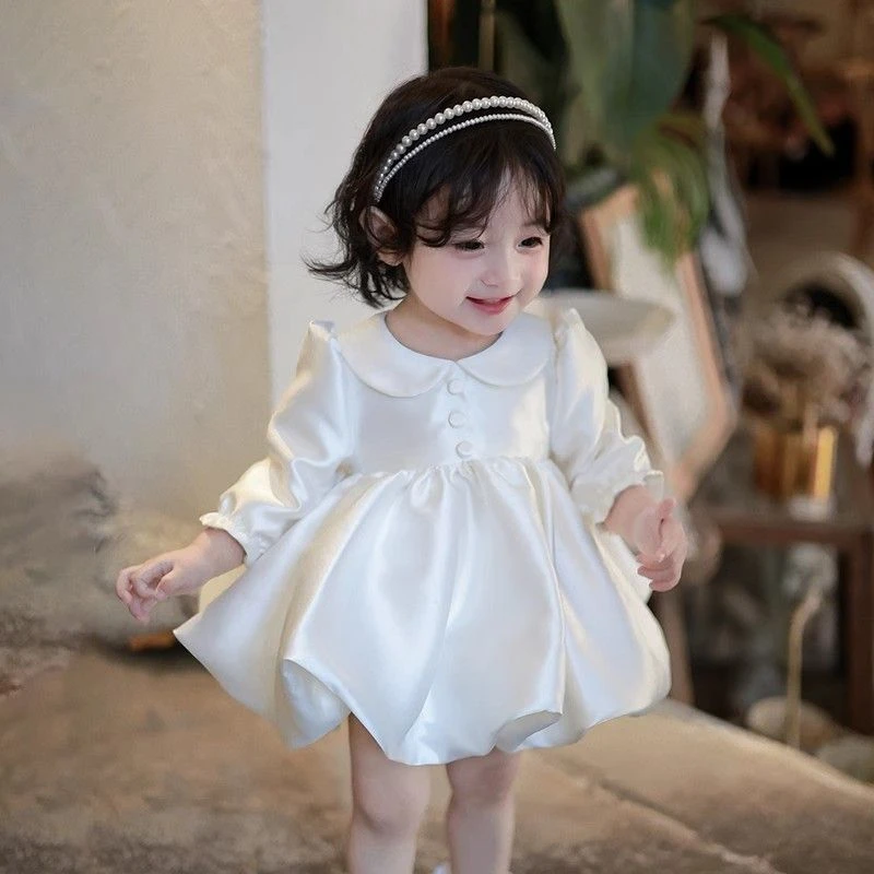 女宝宝周岁公主裙生日抓周礼服新款婚纱蓬蓬裙秋冬花童高端连衣裙