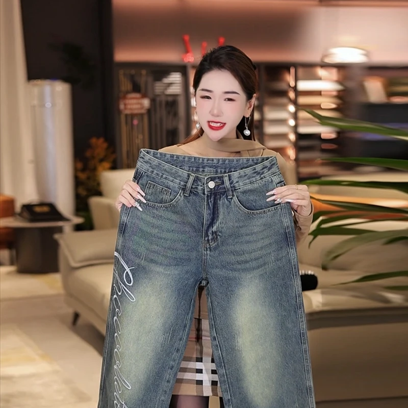 秋冬款宽松美式高街男士弯刀牛仔裤休闲百搭潮牌时尚弯刀裤男款