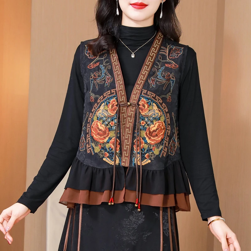 新中式重工刺绣时尚套装裙2025秋季新款洋气妈妈马甲半身裙两件套