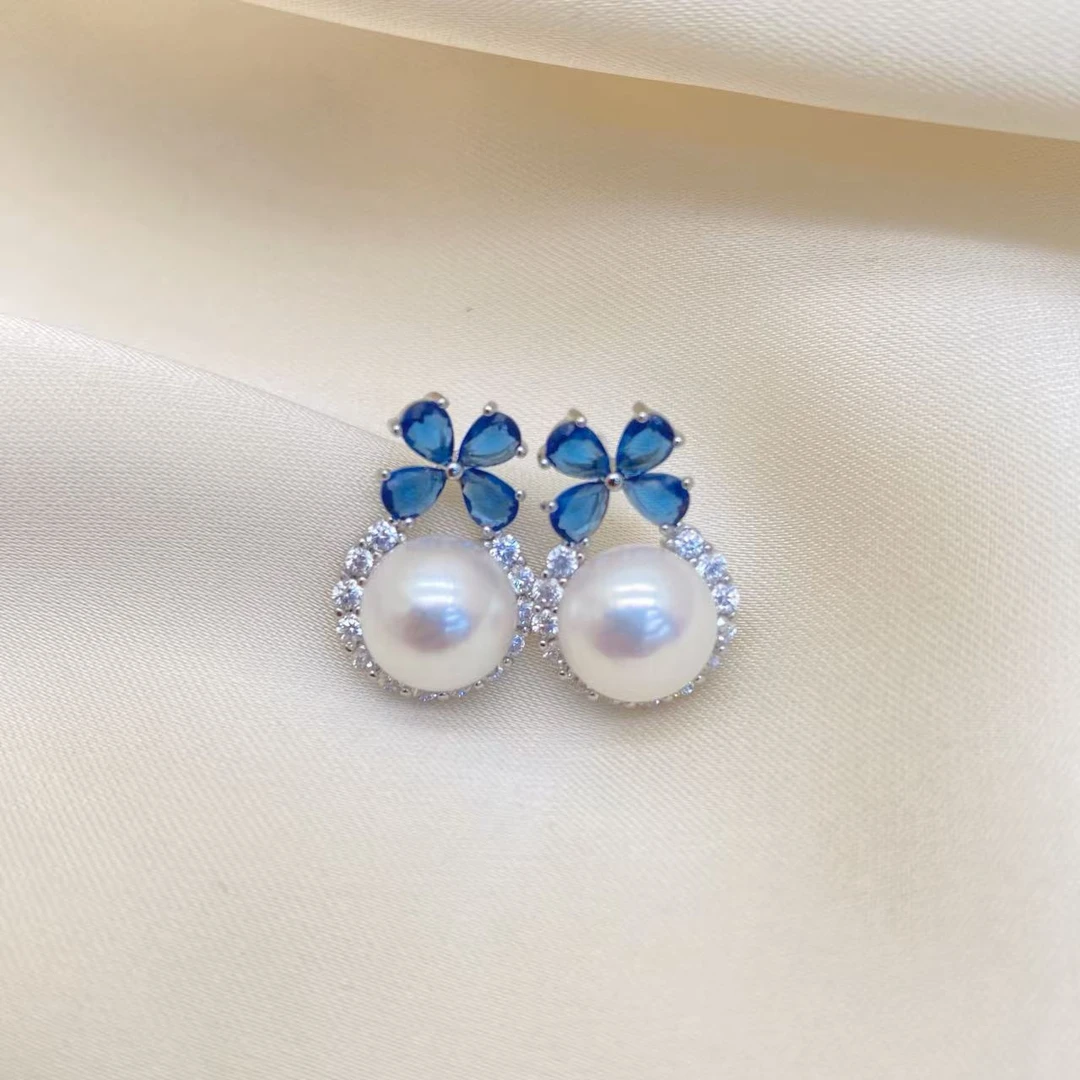 LH077【冰雪女王珍珠耳饰】气质蓝色轻奢时尚百搭简约经典镶嵌